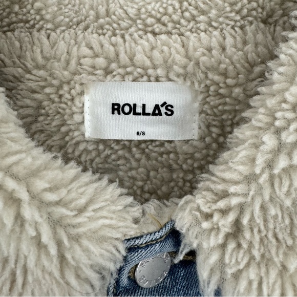 Rolla’s Sherpa Jean Jacket Women’s Size S Blue Denim Faux Fur Distressed - Picture 5 of 15